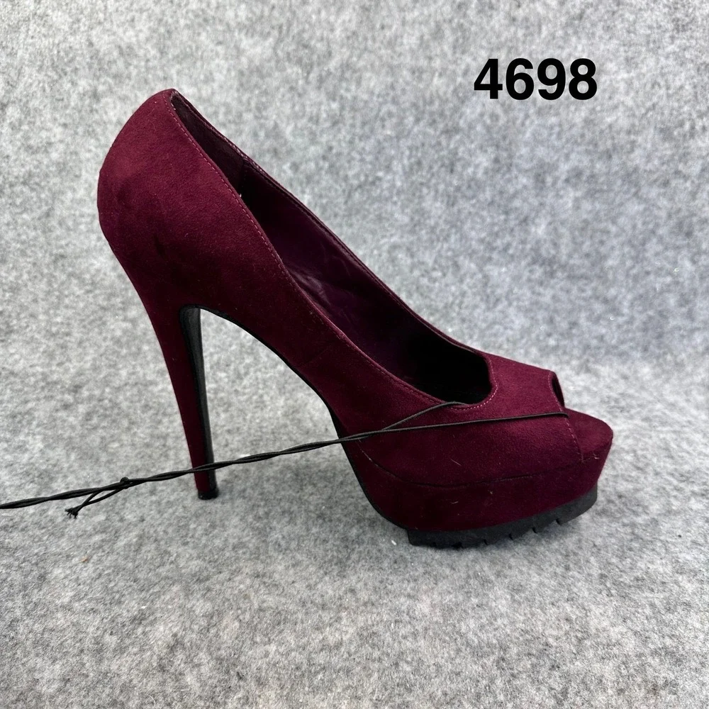Forever 21 Womens Size 8.5 Heels Wine Faux Suede Peep Toe Platform Stilleto New